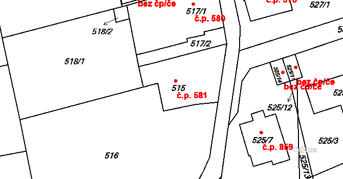 Rybáře 581, Karlovy Vary na parcele st. 515 v KÚ Rybáře, Katastrální mapa
