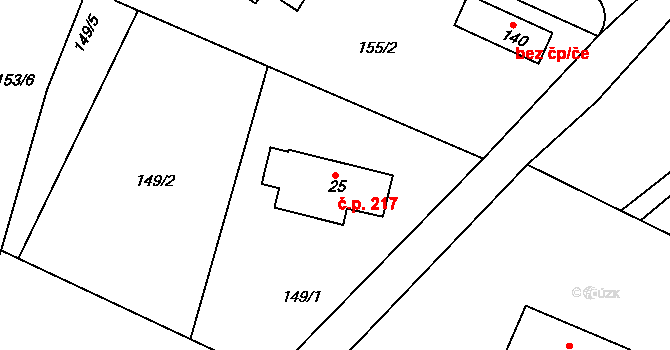 Starobucké Debrné 217, Nemojov na parcele st. 25 v KÚ Starobucké Debrné, Katastrální mapa