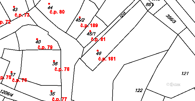 Bakov nad Jizerou 181 na parcele st. 46 v KÚ Bakov nad Jizerou, Katastrální mapa