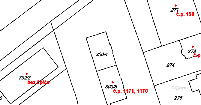 Radotín 1170,1171, Praha na parcele st. 300/4 v KÚ Radotín, Katastrální mapa