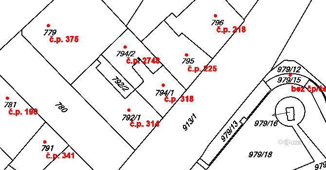 Žižkov 318, Praha na parcele st. 794/1 v KÚ Žižkov, Katastrální mapa
