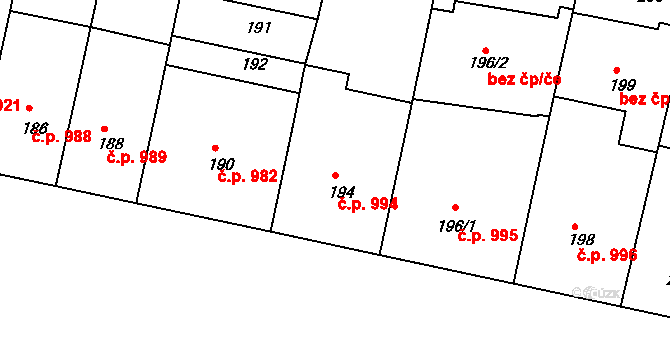 Žižkov 994, Praha na parcele st. 194 v KÚ Žižkov, Katastrální mapa