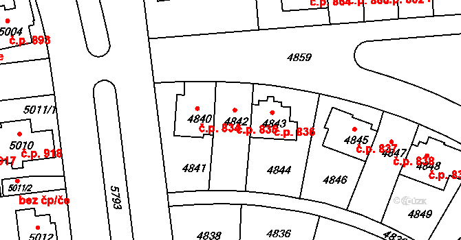 Záběhlice 835, Praha na parcele st. 4842 v KÚ Záběhlice, Katastrální mapa
