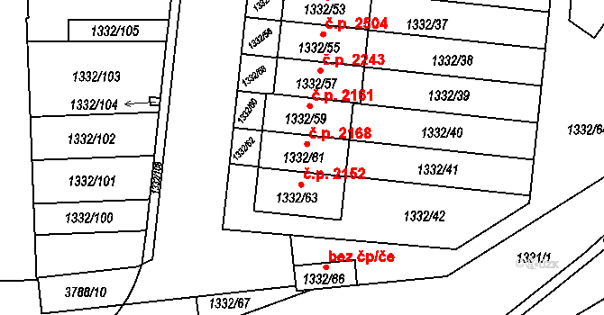 Libeň 2168, Praha na parcele st. 1332/61 v KÚ Libeň, Katastrální mapa