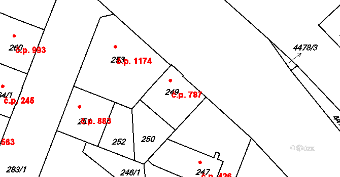 Strašnice 787, Praha na parcele st. 249 v KÚ Strašnice, Katastrální mapa