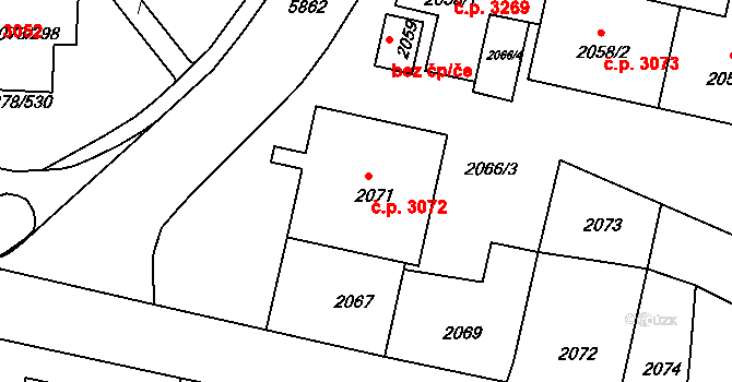 Záběhlice 3072, Praha na parcele st. 2071 v KÚ Záběhlice, Katastrální mapa