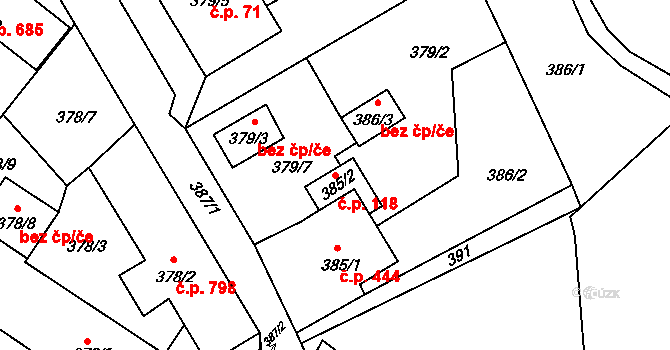 Rumburk 1 118, Rumburk na parcele st. 385/2 v KÚ Rumburk, Katastrální mapa