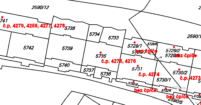 Chomutov 4275,4276 na parcele st. 5735 v KÚ Chomutov I, Katastrální mapa