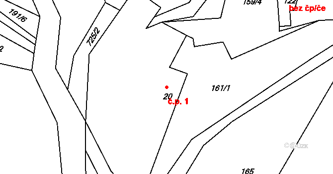 Bohumileč 1, Český Dub na parcele st. 20 v KÚ Libíč, Katastrální mapa