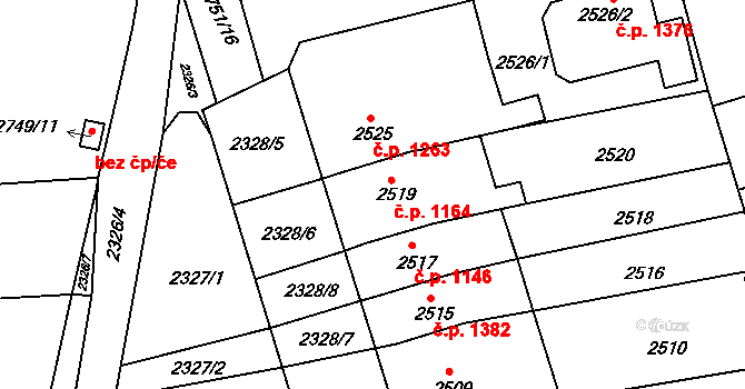 Šlapanice 1164 na parcele st. 2519 v KÚ Šlapanice u Brna, Katastrální mapa