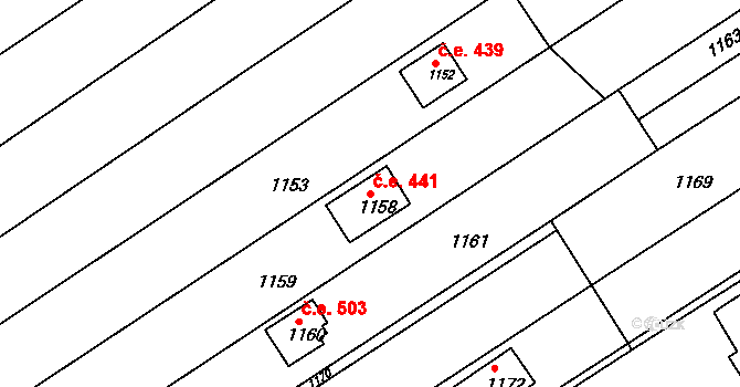 Ochoz u Brna 441 na parcele st. 1158 v KÚ Ochoz u Brna, Katastrální mapa
