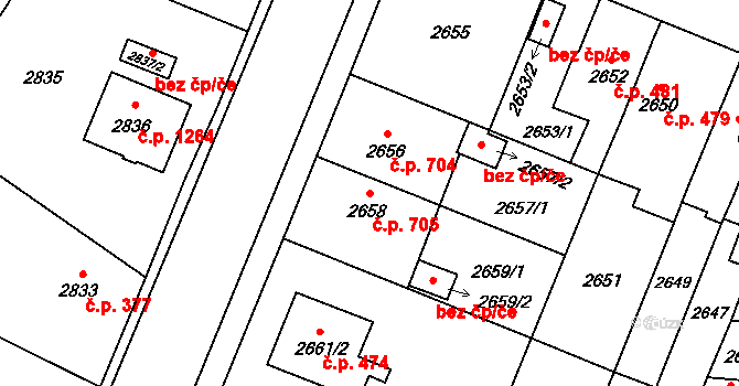 Bolevec 705, Plzeň na parcele st. 2658 v KÚ Bolevec, Katastrální mapa