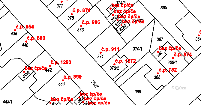 Doubravka 911, Plzeň na parcele st. 371 v KÚ Doubravka, Katastrální mapa