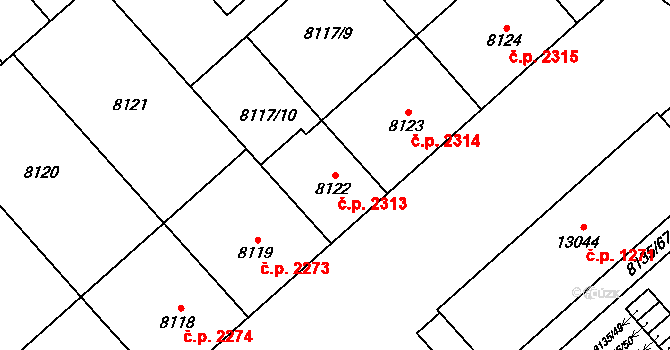 Jižní Předměstí 2313, Plzeň na parcele st. 8122 v KÚ Plzeň, Katastrální mapa