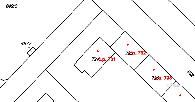 Město 731, Havířov na parcele st. 724 v KÚ Havířov-město, Katastrální mapa