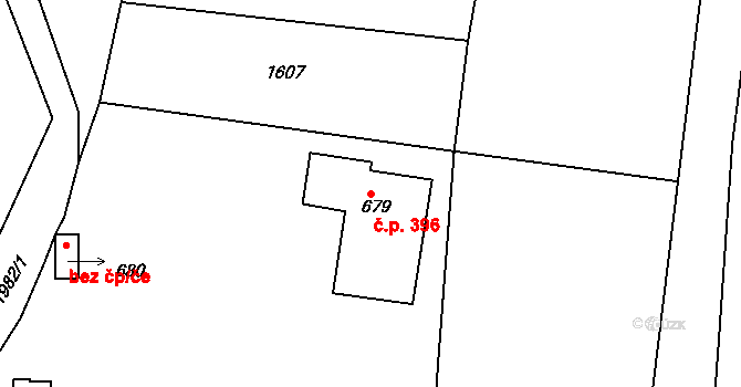 Louky 396, Zlín na parcele st. 679 v KÚ Louky nad Dřevnicí, Katastrální mapa