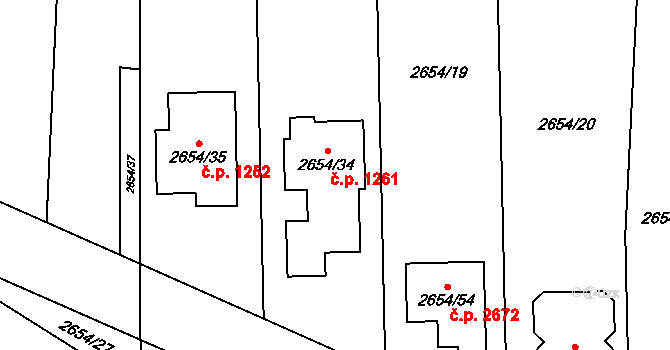 Stodůlky 1261, Praha na parcele st. 2654/34 v KÚ Stodůlky, Katastrální mapa
