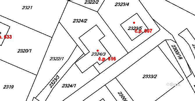 Želechovice nad Dřevnicí 616 na parcele st. 2324/3 v KÚ Želechovice nad Dřevnicí, Katastrální mapa