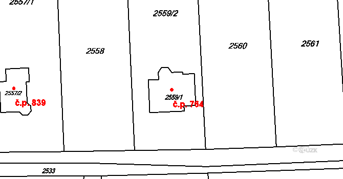 Horní Těrlicko 764, Těrlicko na parcele st. 2559/1 v KÚ Horní Těrlicko, Katastrální mapa