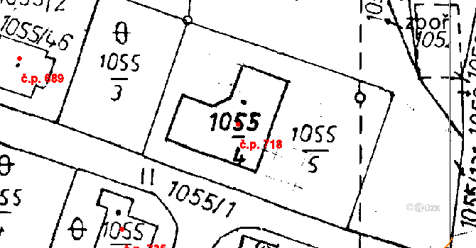 Rychnov u Jablonce nad Nisou 718 na parcele st. 1055/4 v KÚ Rychnov u Jablonce nad Nisou, Katastrální mapa