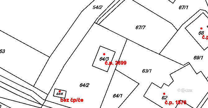 Rožnov pod Radhoštěm 2699 na parcele st. 64/3 v KÚ Tylovice, Katastrální mapa