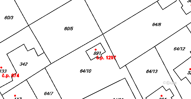 Rudná 1297 na parcele st. 891 v KÚ Hořelice, Katastrální mapa