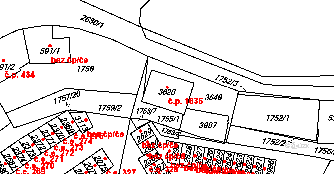 Hlinsko 1635 na parcele st. 3620 v KÚ Hlinsko v Čechách, Katastrální mapa
