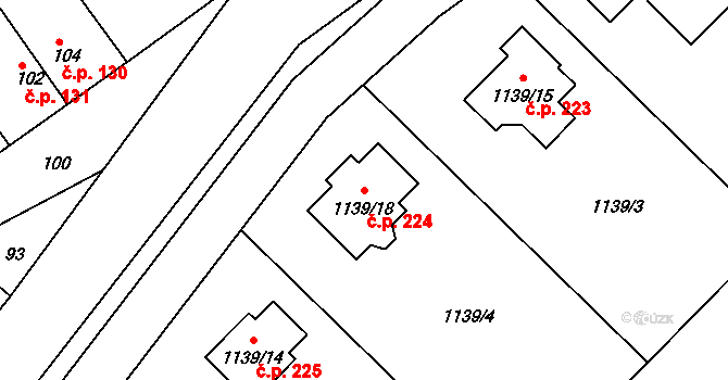 Hlízov 224 na parcele st. 1139/18 v KÚ Hlízov, Katastrální mapa