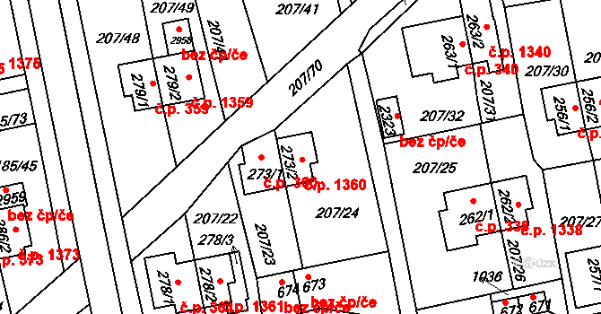 Sezimovo Ústí 1360 na parcele st. 273/2 v KÚ Sezimovo Ústí, Katastrální mapa