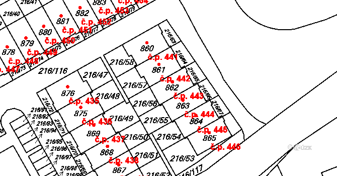 Statenice 443 na parcele st. 862 v KÚ Statenice, Katastrální mapa
