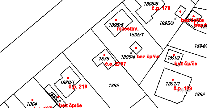 Nová Hospoda 2797, Plzeň na parcele st. 1888 v KÚ Skvrňany, Katastrální mapa
