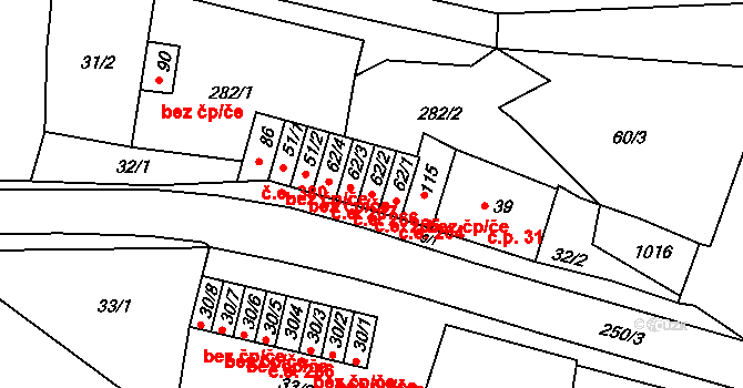 Chanov 265, Obrnice na parcele st. 62/2 v KÚ Chanov, Katastrální mapa