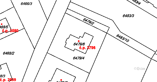Mělník 3796 na parcele st. 6479/6 v KÚ Mělník, Katastrální mapa