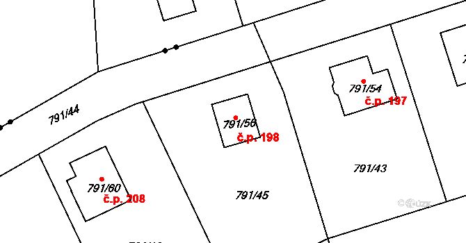 Meclov 198 na parcele st. 791/56 v KÚ Březí u Meclova, Katastrální mapa