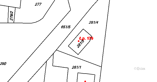Rohov 179 na parcele st. 281/5 v KÚ Rohov, Katastrální mapa