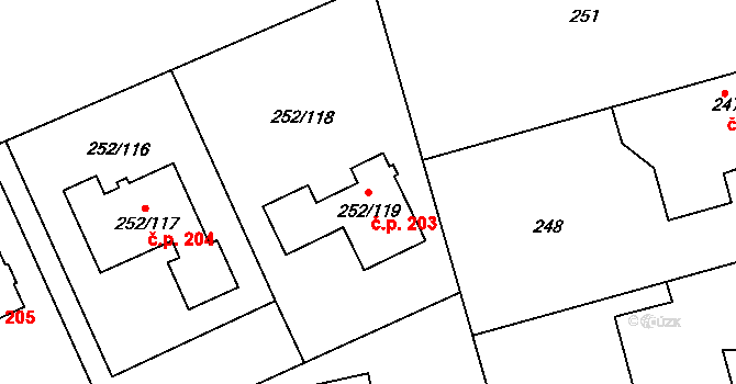 Benice 203, Praha na parcele st. 252/119 v KÚ Benice, Katastrální mapa