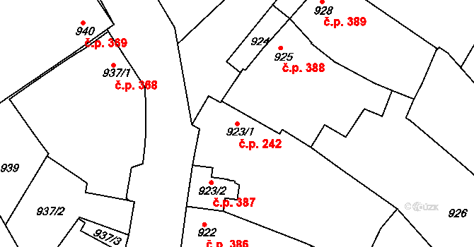 Jemnice 242 na parcele st. 923/1 v KÚ Jemnice, Katastrální mapa