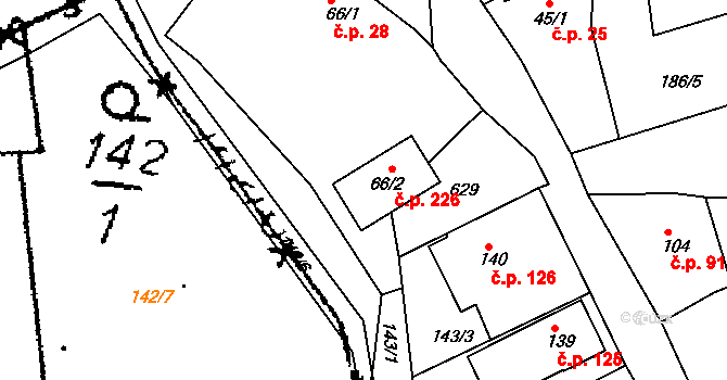 Krušovice 226 na parcele st. 66/2 v KÚ Krušovice, Katastrální mapa