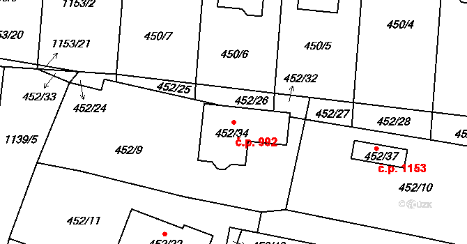 Vejprnice 992 na parcele st. 452/34 v KÚ Vejprnice, Katastrální mapa