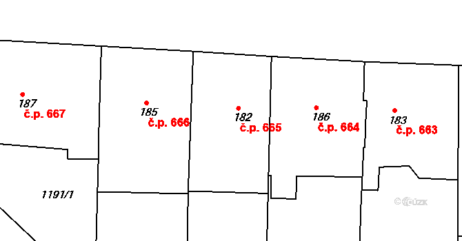 Horažďovice 665 na parcele st. 182 v KÚ Zářečí u Horažďovic, Katastrální mapa
