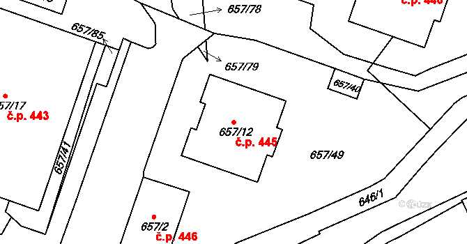 Pokratice 445, Litoměřice na parcele st. 657/12 v KÚ Pokratice, Katastrální mapa