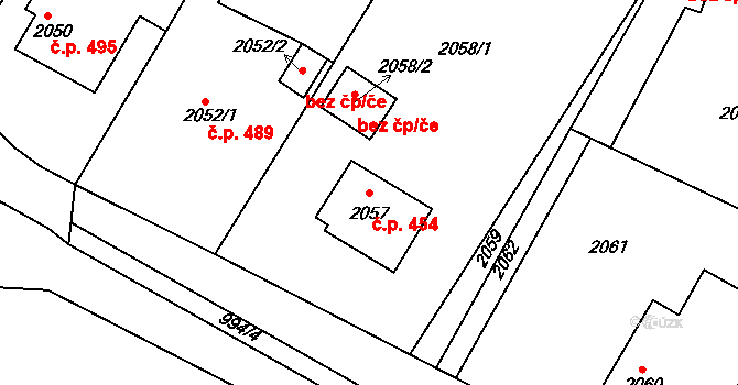 Bystřice nad Pernštejnem 454 na parcele st. 2057 v KÚ Bystřice nad Pernštejnem, Katastrální mapa
