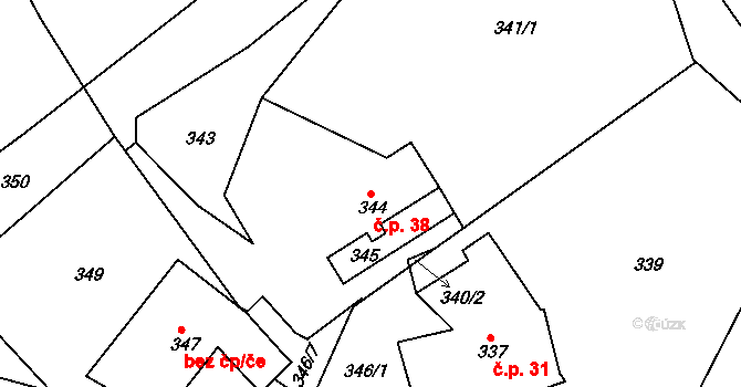 Domanín 38, Bystřice nad Pernštejnem na parcele st. 344 v KÚ Domanín u Bystřice nad Pernštejnem, Katastrální mapa