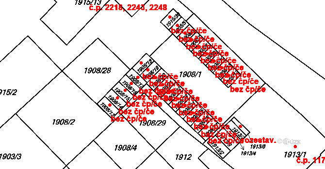 Opava 38104059 na parcele st. 1908/21 v KÚ Opava-Předměstí, Katastrální mapa