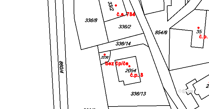 Hradištko 39580059 na parcele st. 2230 v KÚ Hradištko pod Medníkem, Katastrální mapa