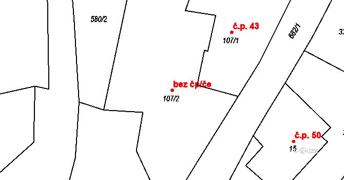Hronov 40105059 na parcele st. 107/2 v KÚ Velký Dřevíč, Katastrální mapa