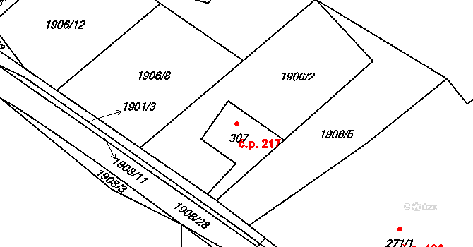 Provodov 217 na parcele st. 307 v KÚ Provodov na Moravě, Katastrální mapa