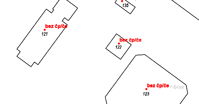 Temelín 40522059 na parcele st. 122 v KÚ Křtěnov, Katastrální mapa