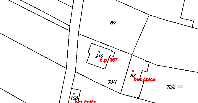 Příluky 367, Zlín na parcele st. 916 v KÚ Příluky u Zlína, Katastrální mapa
