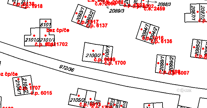 Zlín 1700 na parcele st. 2100/1 v KÚ Zlín, Katastrální mapa